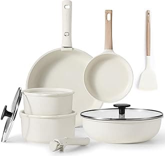 CAROTE12pcs Pots and Pans Set, Nonstick Cookware Set Detachable Handle, Induction Kitchen Cookware Sets Non Stick with Removable Handle, RV Cookware Set, Oven Safe Cookware Set, Cream