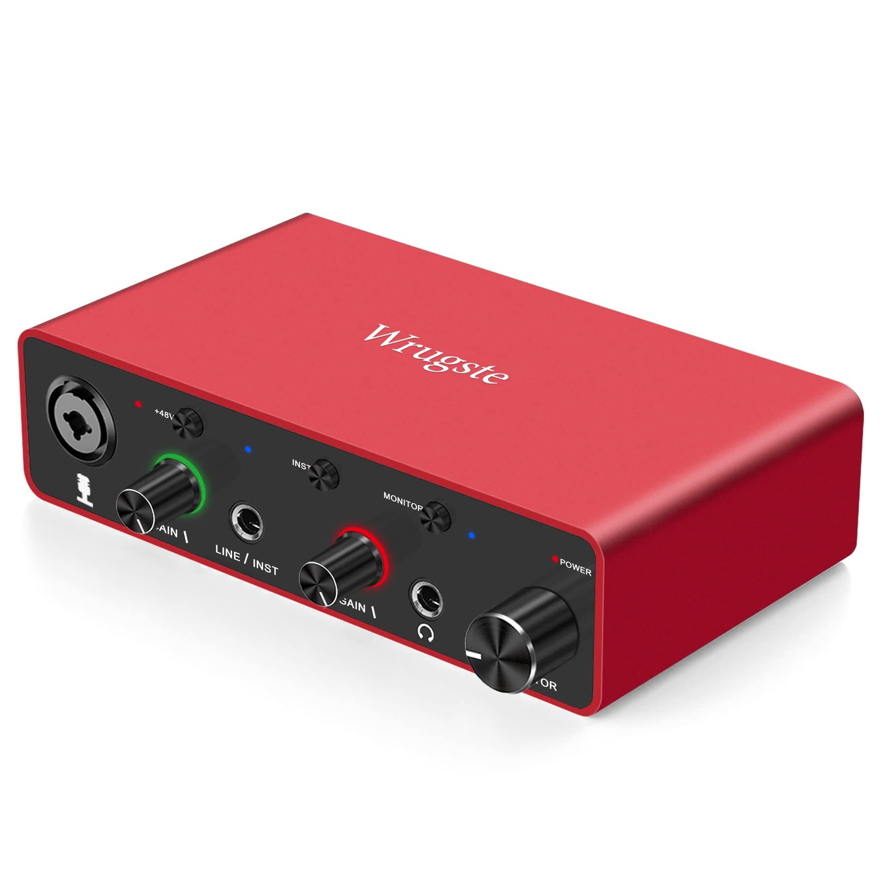 Wrugste USB Audio Interface Solo(24Bit/192kHz)+48V Phantom Power for Computer Recording Podcasting and Streaming Plug and Play Noise-Free Wrugste XLR Audio Interface for PC No Software Included