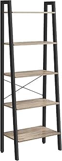 VASAGLE Ladder Shelf, 5-Tier Bookshelf, Bookcase, for Living Room, Bedroom, Kitchen, Home Office, Industrial Style, Steel Frame, Camel Brown and Black LLS045B50