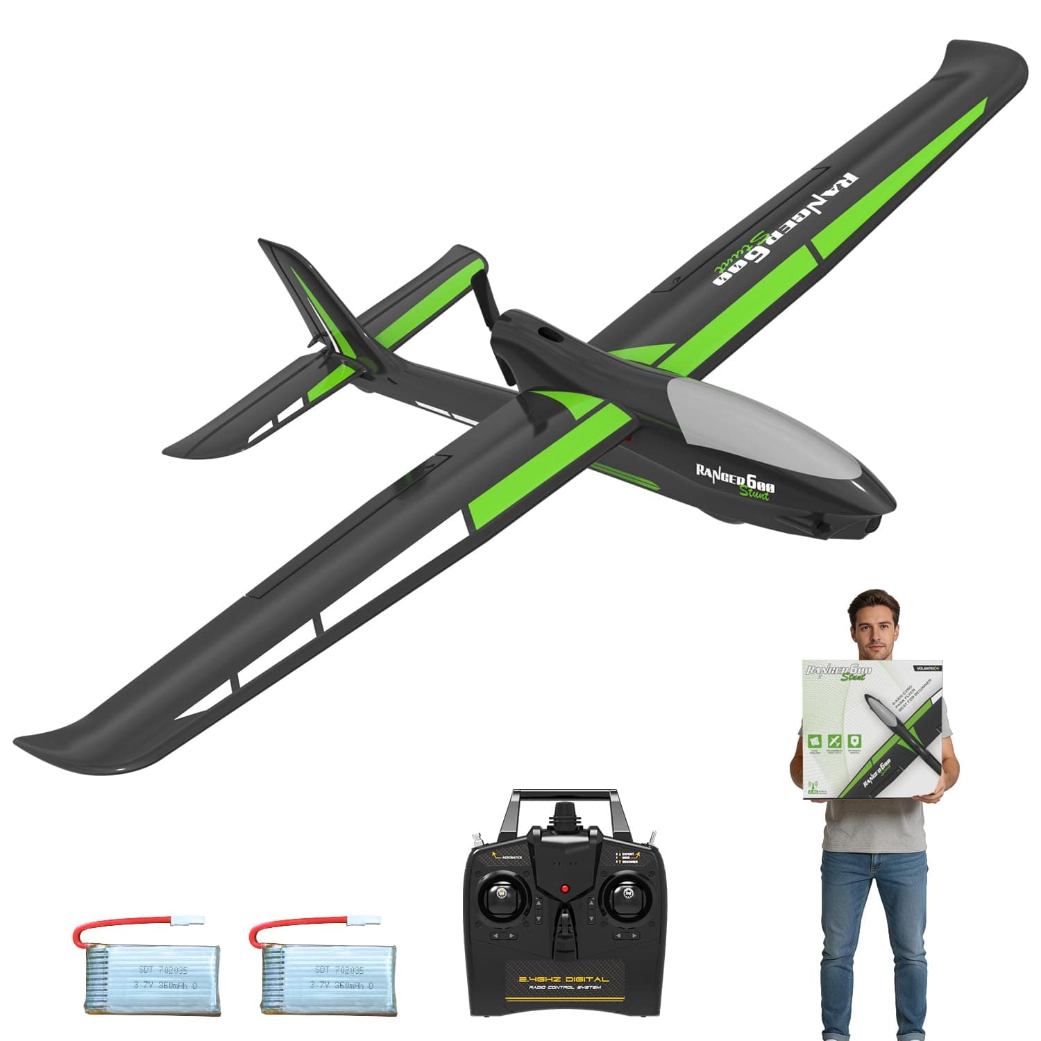 RC Plane, 4CH Remote Control Glider Airplane RTF with 6-Axis Gyro, 3 Modes & Aerobatics Easy to Fly, 2.4GHz Radio Controlled Aircraft for Beginners& Adults, Ranger600 Stunt, Black