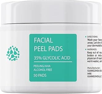 Glycolic Acid Pads 35% AHA Facial Resurfacing Pads with Vitamins B5, C & E, Green Tea, Exfoliating Face Wipes Peel Pads for Fine Lines & Wrinkles Brightening Exfoliant Pads for Face