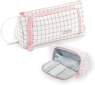 EASTHILL Big Capacity Pencil Case Large Pencil Pouch Stationery Pen Bag for Teen Girls-Green (Zoom White)