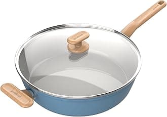GoodCook Good Cook 11" Healthy Ceramic Titanium-Infused Jumbo Cooker, Nonstick Aluminum Sauté Pan with Glass Lid and Stay Cool Handle, Light Blue