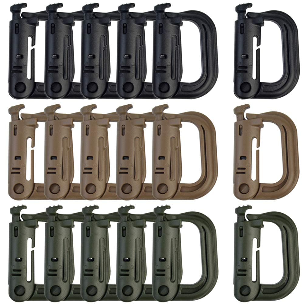 18 pcs Multipurpose Grimlock D-Ring Locking Molle Clips Hanging Hook for Webbing Strap Molle Bag Tactical Backpack