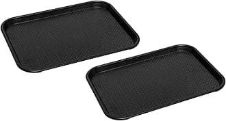 Durable Multi-Use Plastic Serving Trays 18" Rectangular Plastic Trays for Kitchen (Pack of 2) (Black)