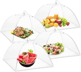 Onarway Food Covers for Outside Mesh: 4 Pack 14 Inch Pop Up Fine Fly Net for Fruit - Collapsible Screen Umbrella Food Tent for Outdoor Picnic Party