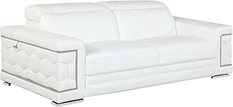 Blackjack Furniture Usry Top Grain Italian Leather Couch with Multi-Position Adjustable Headrests, Elegant Contemporary Design with Chrome Trim and Durable Wood Frame, Sofa, 89", Super White
