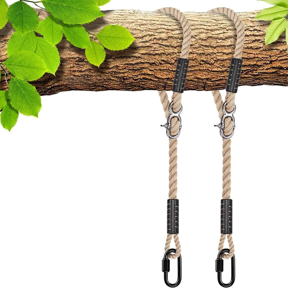 SELEWARETree Swing Rope Hammock Tree Straps hanging Kit, Adjustable Rope Fast & Easy to Hang Hammock Chair Swing for Indoor Outdoor Tree Branch Camping Playground Accessories (Beige, 40 Inch, 2 Pack)