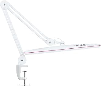 XL 2,200 Lumens 24W LED Desk Lamp – 23” Wide Shade | Dimmable Eye-Caring Task Light | Adjustable Arm | Home Office, Study, Crafts & Nail Tech (White with Pink Ring, Non-CCT with Clamp)