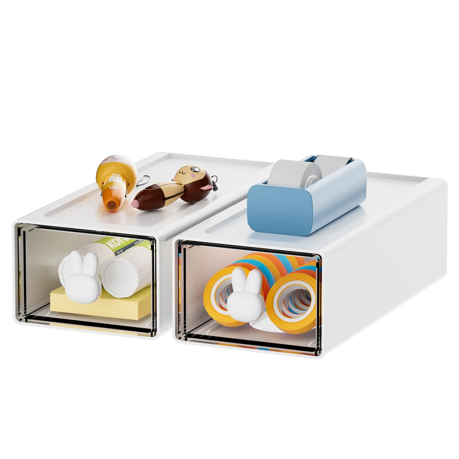 Marbrasse Desk Organizer with 1 Drawer, Stackable Storage Drawers Plastic Makeup Storage, Office Organizers and Storage, Desk Storage Organization Boxes for Office, School, Home- 2Pack (White)