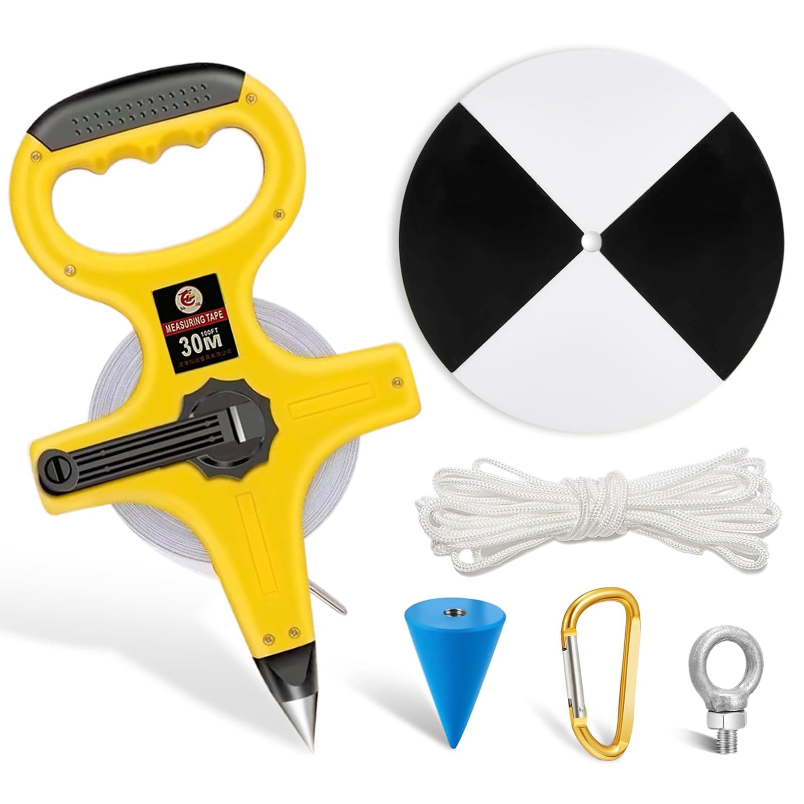 7.87 Inch Plastic Secchi Disk Set - Secchi Disc with Black and White Quadrants, Steel Cone, Holding Line, and 30 Meter Tape Measure for Clarity Measurements