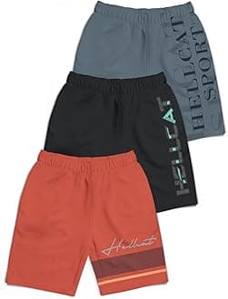 HELLCAT Pack of 3 Trendy Typographic Printed Mid Rise Shorts for Boys