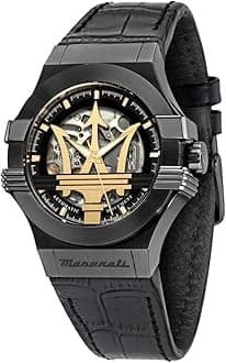 Potenza Men's Watch, Automatic, Made of Steel, Black PVD, Leather - R8821108036