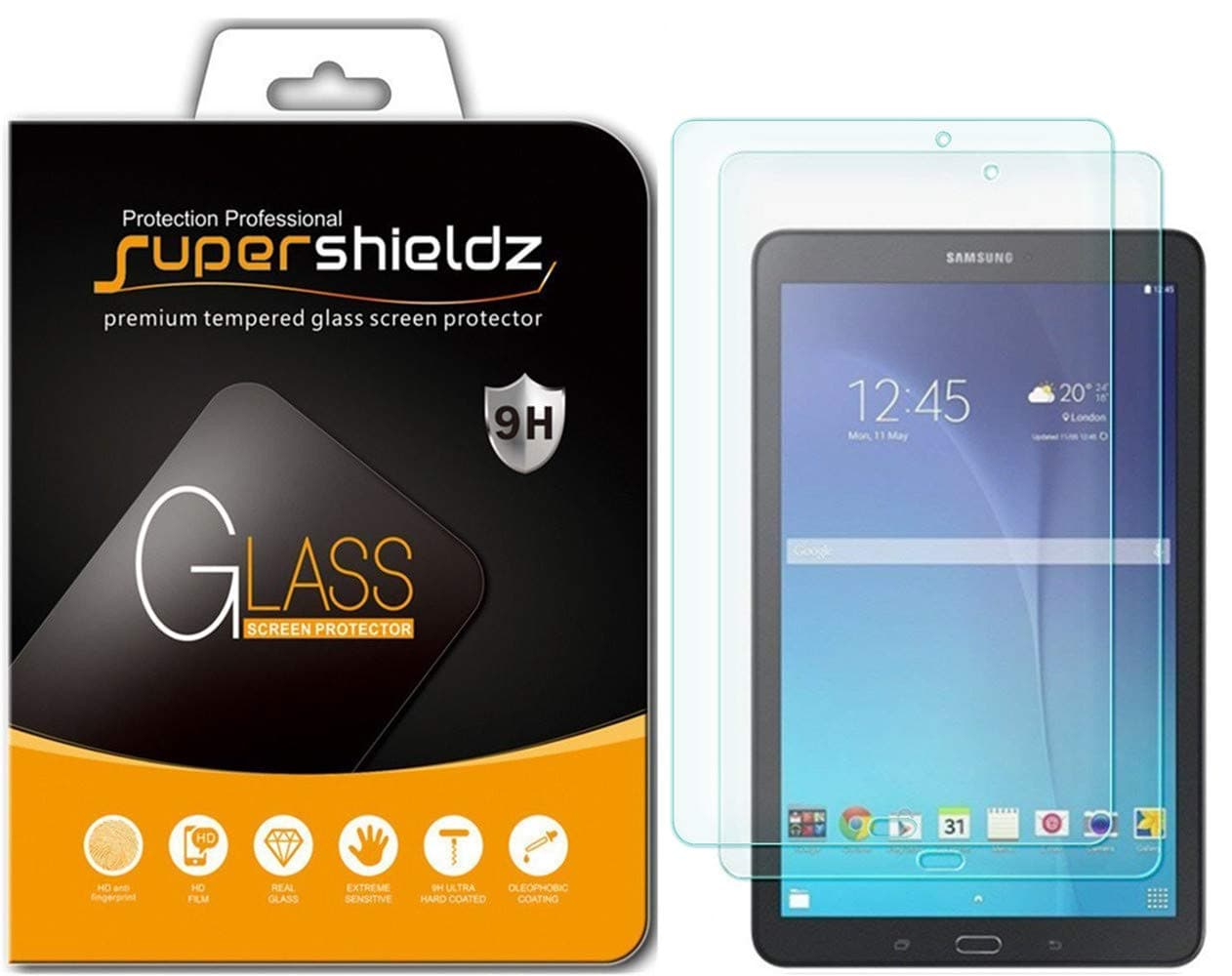 [2-Pack] Supershieldz for Samsung Galaxy Tab E 9.6 inch Tempered Glass Screen Protector, Anti-Scratch, Bubble Free, Lifetime Replacement