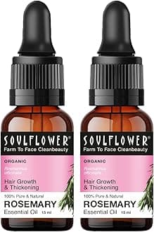 Soulflower Rosemary Essential Oil for Hair Growth, Nourishment, Thick & Strong Hair, Moisturising Skin | Clinically Tested & Ecocert Certified Organic 100% Pure, Natural| Pack of 2 15ml Each