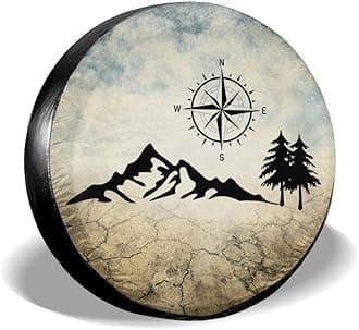Louise Morrison Nature Mountain Compass Camper Spare Tire Cover Wheel Protectors Weatherproof for Jeep Trailer RV SUV 14" 15" 16" 17" 16 inch Black