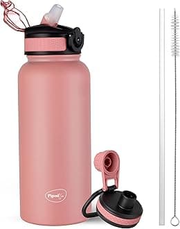 Pigeon by Stovekraft Rush Thermos Stainless Steel Sipper Flask 1000ml with Straw,Cleaner and Additional Screw Cap| 24 Hours Hot and Cold|Ideal Usage for Office Men/Women|School/College|Travel|Pink