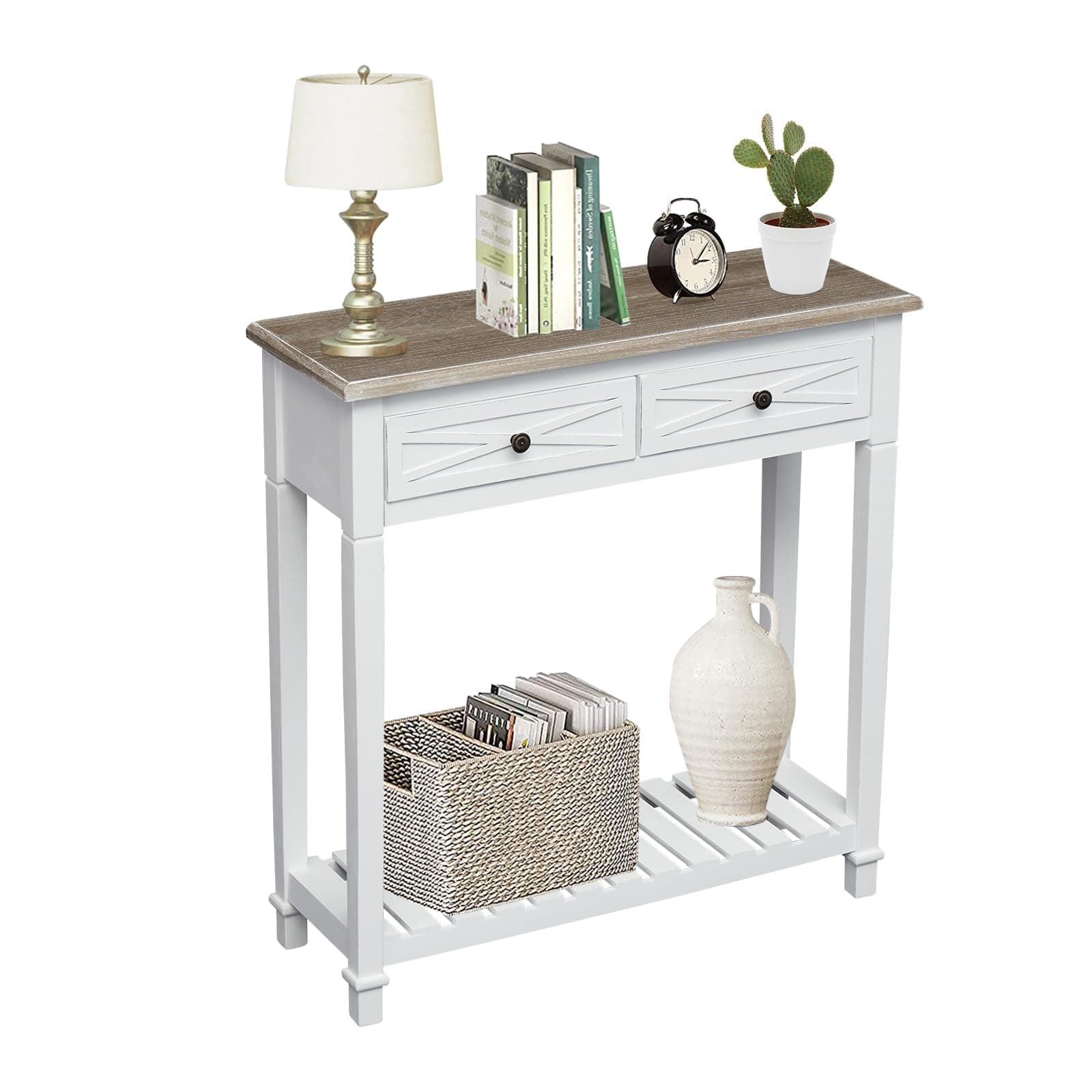 kinbor Entryway Table - White Console Table with 2 Drawers, Narrow Small Console Table with Storage Shelf for Entryway, Living Room, Hallway, White