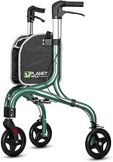 Planetwalk Premium 3 Wheel Rollator Walker for Seniors - Ultra Lightweight Foldable Walker for Elderly, Aluminum Three Wheel Mobility Aid, Green