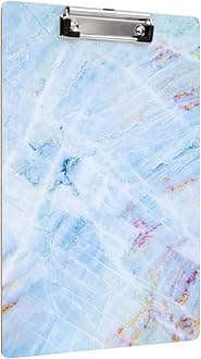 WAVEYU Decorative Marble Clipboard, Cute Hardboard Office Clip Board with Low Profile Clip for Office Use, Blue (12.5"x9")