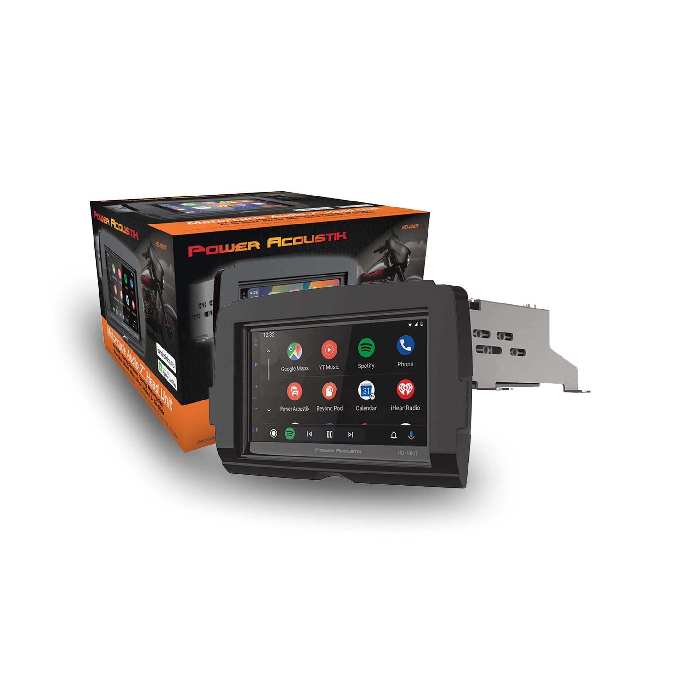 Power Acoustik HD-14KIT 7” Replacement Motorcycle Head Unit for 2014+ Harley-Davidson Touring Motorcycles, Wireless Apple Carplay & Android Auto, Touchscreen with Bluetooth and Handlebar Control