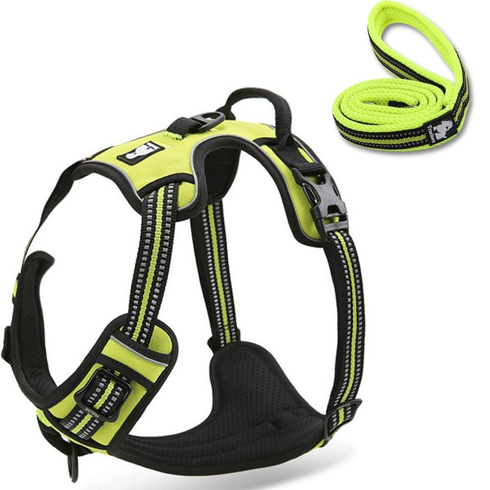 fiE FIT INTO EVERYWAY Range Of Front Side No Pull Dog Harness Outdoor Adventure 3M Reflective Pet Vest with Handle Adjustable Protective Nylon Walking Pet Harness (L, Green Set)