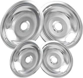 Whirpool Drip Pans, Thickening to Prevent Bending and Rust-Includes a Set of 4 Black Stove Drip Pans, Silver