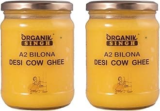 Organik Singh A2 cow Desi Ghee – 500 ML (PACK OF 2) | Made using Vedic Bilona Method | A2 Certified | Curd – Churned A2 cow ghee | Grass-fed Desi cow ghee | Lab Tested | Packed in Glass Jar