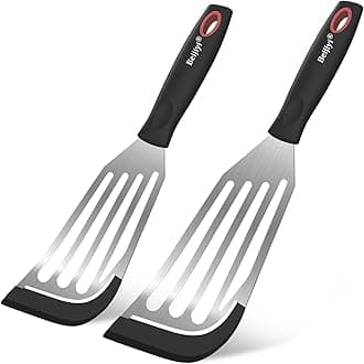 Beijiyi Fish Spatula Turner Set of 2, Heat Resistant Silicone Edge Slotted Fish Spatulas for Nonstick Cookware, Flexible and Thin Stainless Steel Kitchen Cooking Spatula Flipper for Fish, Egg, Pancake