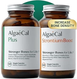 ALGAECAL Bone Builder Pack - Plant Based Calcium Supplement & Strontium - Organic Calcium 750mg with Vitamin D3 1600 IU, Vitamin K2, Magnesium, 16 Nutrients for Bone Health & Density (1-Month Supply)