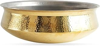 Indian Art Villa Pure Brass Lagan Handi with Tin Lining, 14 Inch Cookware for Hyderabadi Dum Biryani, Ideal for Rice, Veg, and Non-Veg Dishes