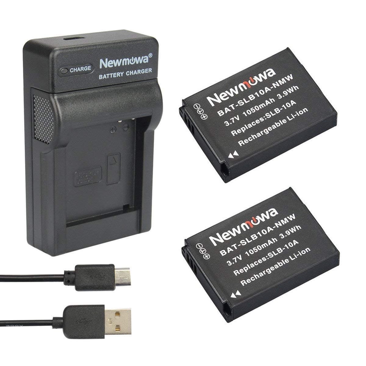 SLB-10A Replacement Battery (2-Pack) and Portable USB Charger kit for Samsung SLB-10A, JVC BN-VH105 and Samsung ES50, ES55, ES60, EX2F, HMX-U10, HMX-U20, HZ10W, HZ15W