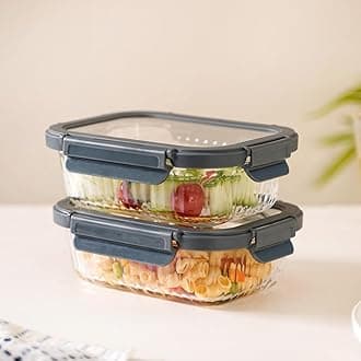 Transparent Glass Lunch Box Set of 2 (640ml Each), Borosilicate, Microwave and Dishwasher Safe, Airtight and Leak-Proof Food Containers with Safety Lock, Lunch Boxes for Men and Women