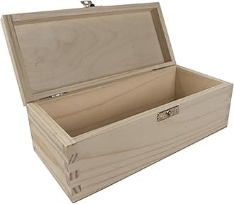 WooDeeDoo Rectangular Wooden Storage Box with Hinged Lid and Clasp – 23 x 10 x 8 cm – Unpainted Pine Craft Box for Gifts Jewellery Keepsakes Trinkets Decoupage Painting Woodburning