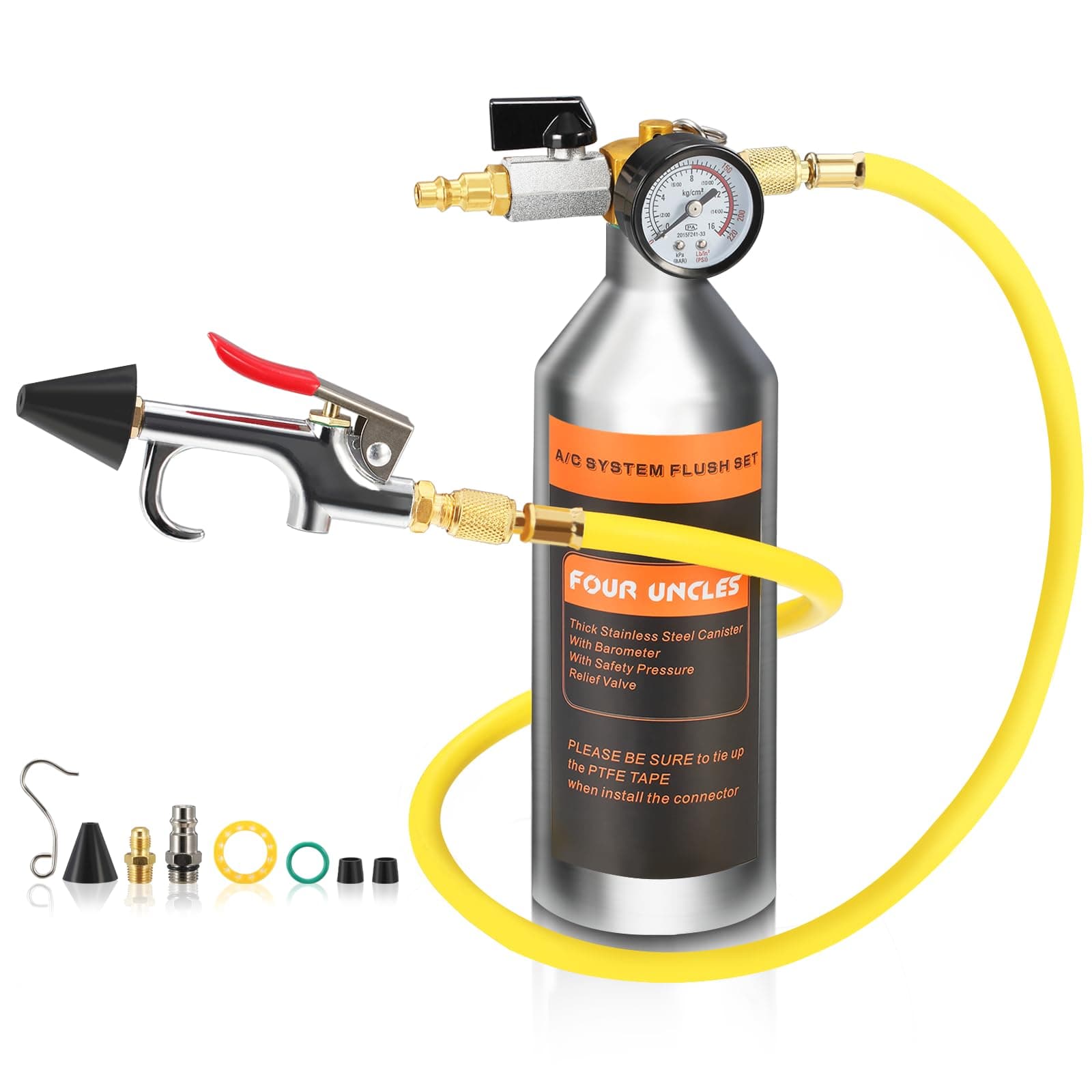 IRONCUBE AC Flush Kit,A/C Air Conditioner System Flush Canister Kit Clean Tool Set R134a R12 R22 R410a R404a for Auto Car with 3.5 ft Hose American Interface