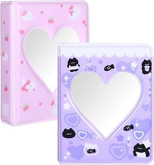 Ptwola 2 Pcs Photocard Binder Album 3 Inch Mini Photo Album Heart Hollow Design Portable Kpop Photocard Holder Book 36 Pockets for Photocard Collection