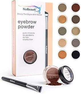 Mineral Eyebrow Powder by NuBeauti - Natural Brow Makeup Kit with Angled Contour Brush for Precision Sculpting to Color Eyebrows Precisely for Beautiful Perfect Professional Brows - (Dark Auburn)