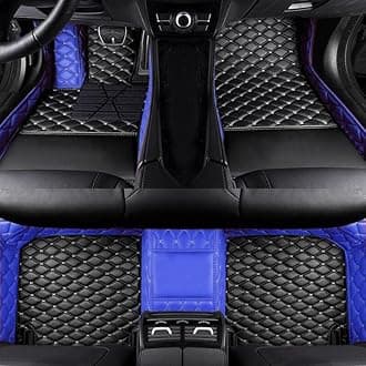 Custom Fit Car Floor Mats by SARAHS - Waterproof PU Leather Full Coverage for Most Cars, SUVs, and Trucks - Automotive Liners to Protect Vehicle Interior Floor Accessories (Black Blue 2)