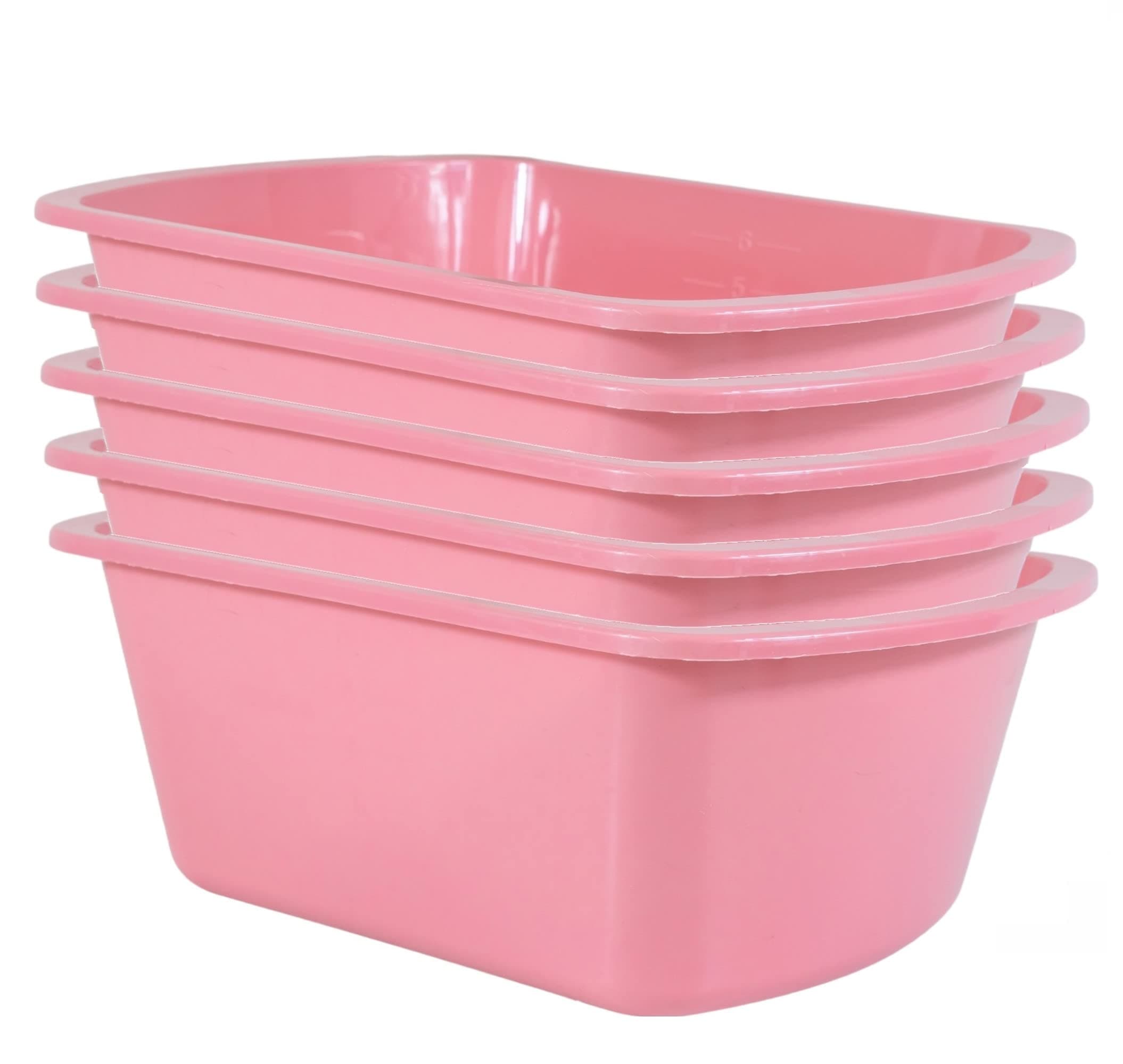 Wash Basin 7-Quart [5 Pack] Pink – Rectangular Plastic Tub with Graduated Markings, Small Portable Soaking Basin for Face Washing, Foot Bath, Laundry & Bedside Care