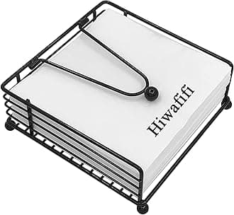 Napkin Holder for Table, Flat Napkin Dispenser with Weighted Arm, Square Cocktail Paper Holder of Elegant Rustic Iron for Kitchen Dining Room Decor Restaurant Farmhouse Hotel Party, Black