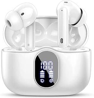 Wireless Earbuds, Bluetooth 5.4 Headphones In Ear with 4 ENC Noise Cancelling Mic, 2026 New Bluetooth Earphones Mini Deep Bass Stereo Sound, 36H Playtime LED Display Wireless Earbuds White