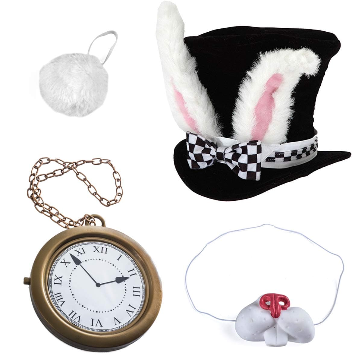 White Rabbit Costume - 5 Pc Set Including Rabbit & Bunny Costumes, Playing Cards 4 Pc Set