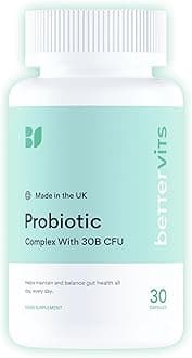 Bettervits Probiotics for Gut Health | 30 Billion CFU for Adults | Bloating Relief & Complete Gut Repair | with Acidophilus, Prebiotic Inulin, Vitamin B12 & Lactobacillus | 30 Capsules