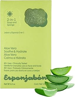 T.Taio Esponjabon Aloe Vera Soap Sponge - Gentle Shower Scrubber - Cleaning Bath Wash Scrub - Dirt & Oil Removal - Massage & Lather Foot, Elbow, & Face - Bathroom Accessories - Fresh Aloe Vera Scent