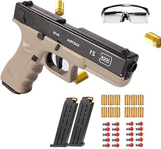 Foam Blaster Sets, EVA Safety Shell Ejecting Blaster with Magazine, Birthday Gift Toy for Children (Auto Loading - Glock Sand)