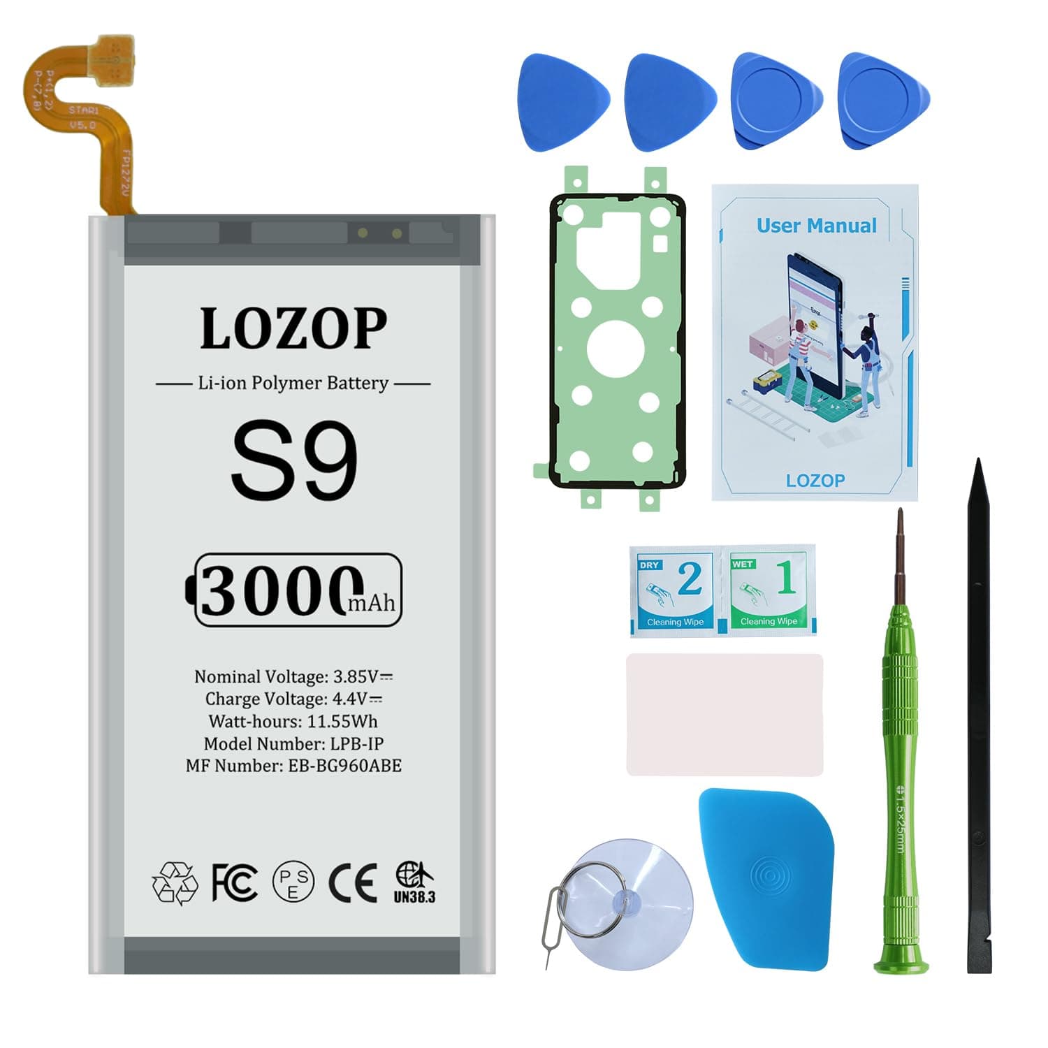 S9 Battery Replacement Kit for Samsung Galaxy S9 SM-G960U/U1/F/W/X and Other All G960 Models with Repair Tools Kit and User Manual
