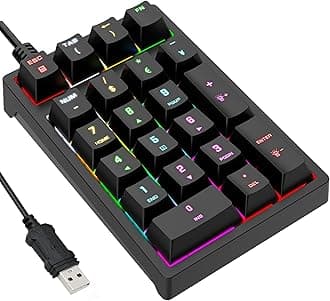 Number Pad, Mechanical USB Wired Numeric Keypad with RGB LED Backlit 21 Key Numpad,Mechanical Numeric Keypad for Laptop Desktop Computer PC Blue Switch