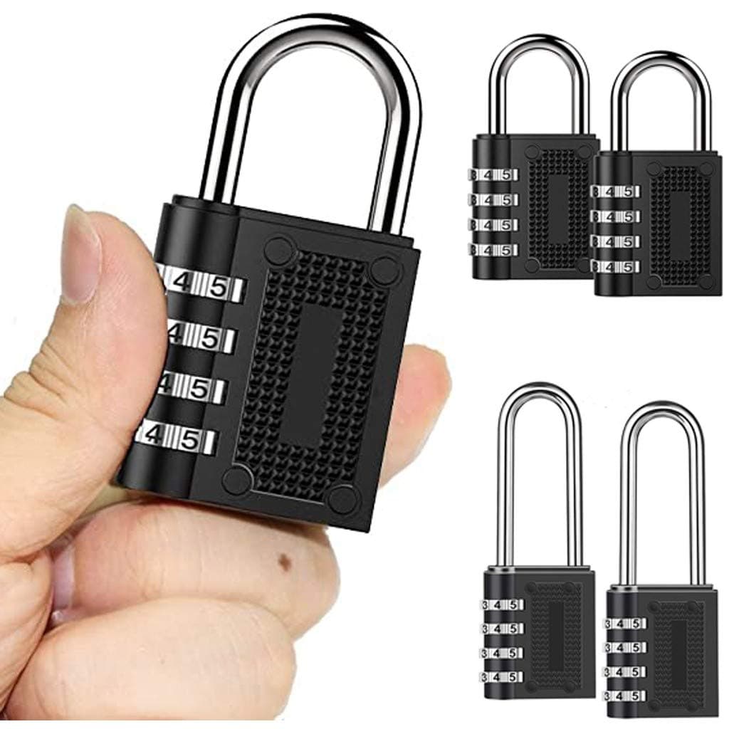 Bestyyo Combination Padlock 2.5 Inch Long Shackle Lock, 2Pcs Combination Padlock Long Shackle Lock 4 Digit Resettable Combination Lock Heavy Duty Padlock Weatherproof And Resettable Lock (Black, B)