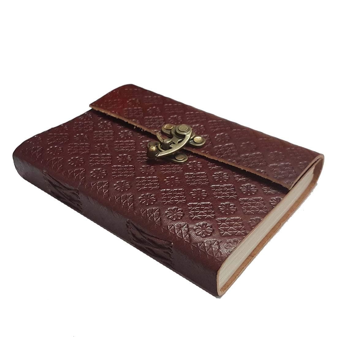 LOCK DESIGN LEATHER JOURNAL Notebook - Handmade Leather Bound Daily Notepad For Men & Women Unlined Paper Medium 7 x 5 Inches, Best Gift for Art Sketchbook, Travel Diary & Notebooks to Write (7 x 5)