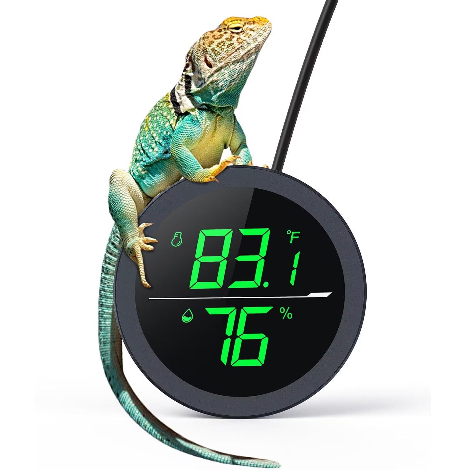 PAIZOO LED Digital Reptile Thermometer and Humidity Gauge Hygrometer for Snake Tank Accessories - USB Power Supply - Black